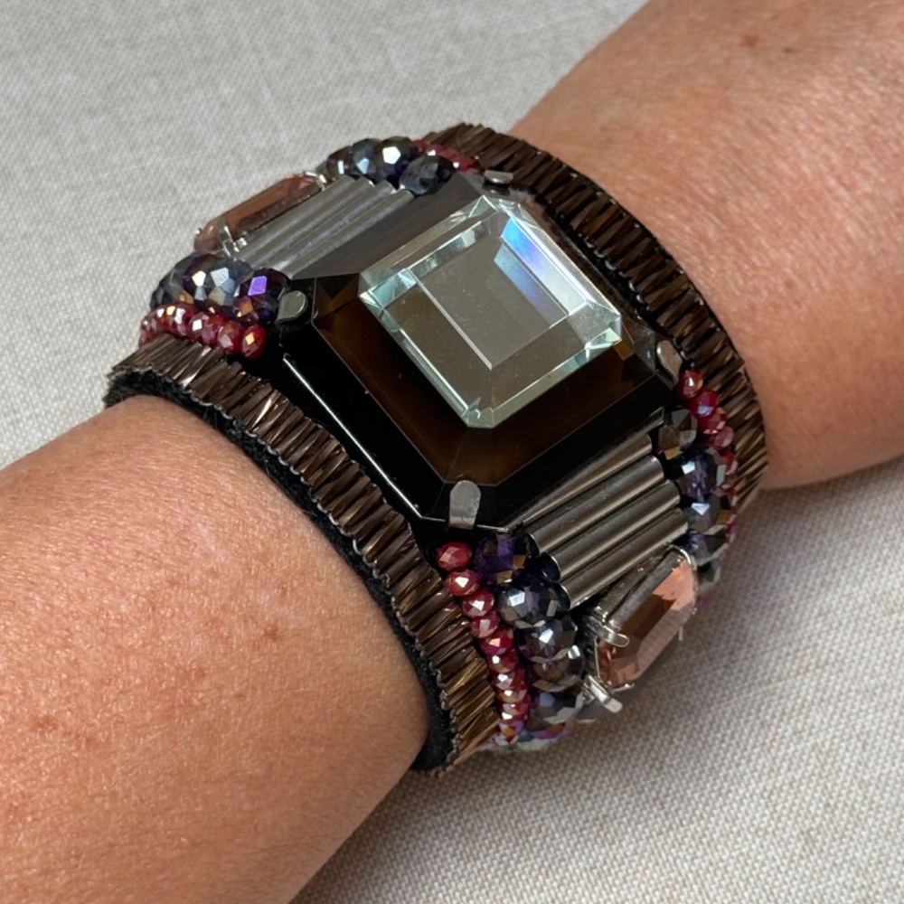 Large Decorated Felt Lined Cuff Statement Bracelet - image 5